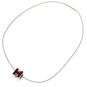エルメス カージュド アッシュ Hキューブ メタル ボルドー シルバー ネックレス 0049【中古】HERMES