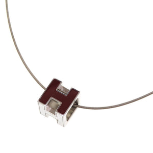 エルメス カージュド アッシュ Hキューブ メタル ボルドー シルバー ネックレス 0049【中古】HERMES