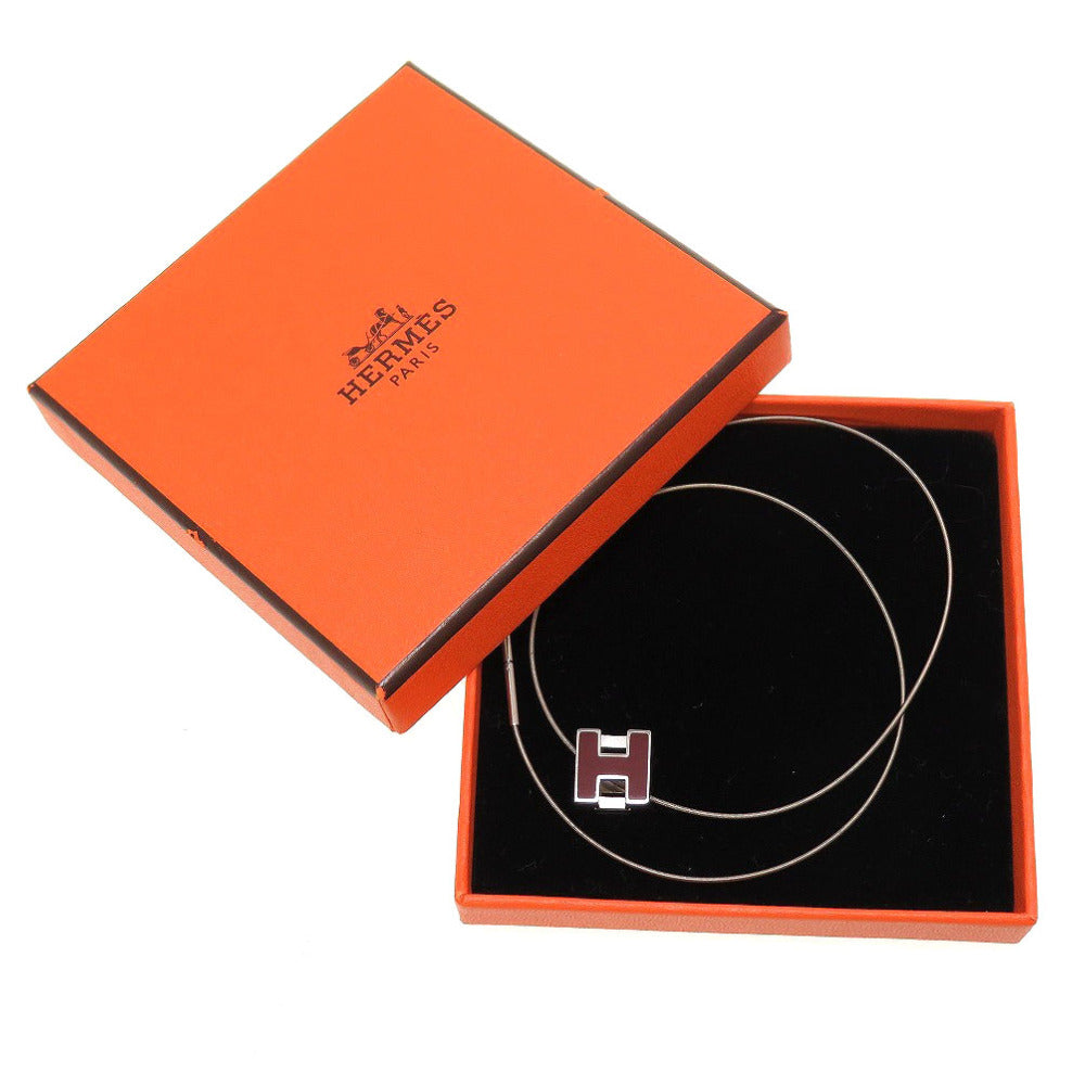 エルメス カージュド アッシュ Hキューブ メタル ボルドー シルバー ネックレス 0049【中古】HERMES