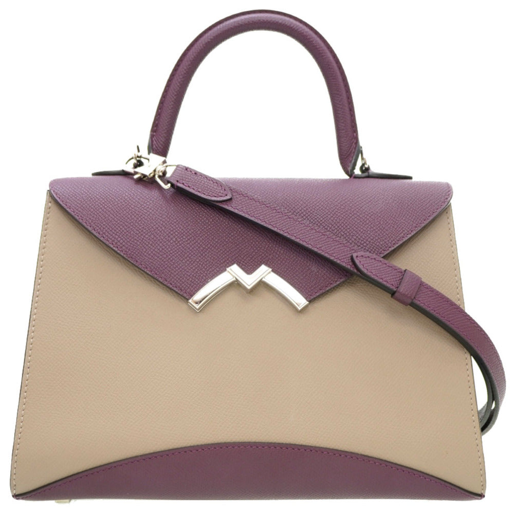 美品 モワナ ガブリエル 2WAY ショルダー ハンドバッグ レザー パープル/グレー シルバー金具 ショルダーストラップ付 0057【中古】MOYNAT レディース