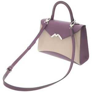美品 モワナ ガブリエル 2WAY ショルダー ハンドバッグ レザー パープル/グレー シルバー金具 ショルダーストラップ付 0057【中古】MOYNAT レディース
