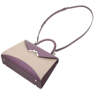 美品 モワナ ガブリエル 2WAY ショルダー ハンドバッグ レザー パープル/グレー シルバー金具 ショルダーストラップ付 0057【中古】MOYNAT レディース