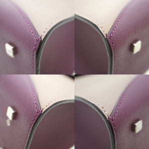 美品 モワナ ガブリエル 2WAY ショルダー ハンドバッグ レザー パープル/グレー シルバー金具 ショルダーストラップ付 0057【中古】MOYNAT レディース