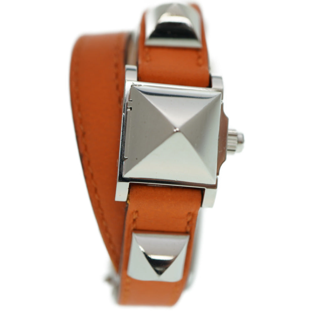美品 エルメス メドール ME2.110 クオーツ 腕時計 SS/レザー シルバー/オレンジ 0058【中古】HERMES レディース