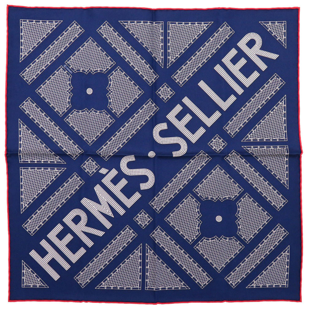 新品同様 エルメス カレ45 プチカレ HERMES SELLIER シルク ブルー スカーフ 青 0061 【中古】 HERMES