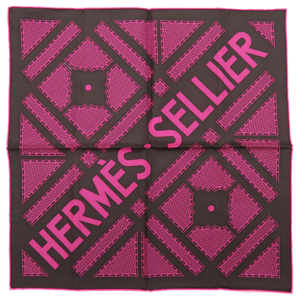新品同様 エルメス カレ45 プチカレ HERMES SELLIER シルク ブラック ピンク スカーフ 0062 【中古】 HERMES