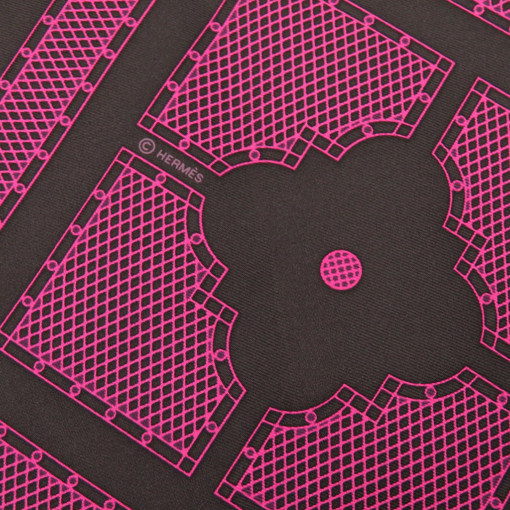 新品同様 エルメス カレ45 プチカレ HERMES SELLIER シルク ブラック ピンク スカーフ 0062 【中古】 HERMES