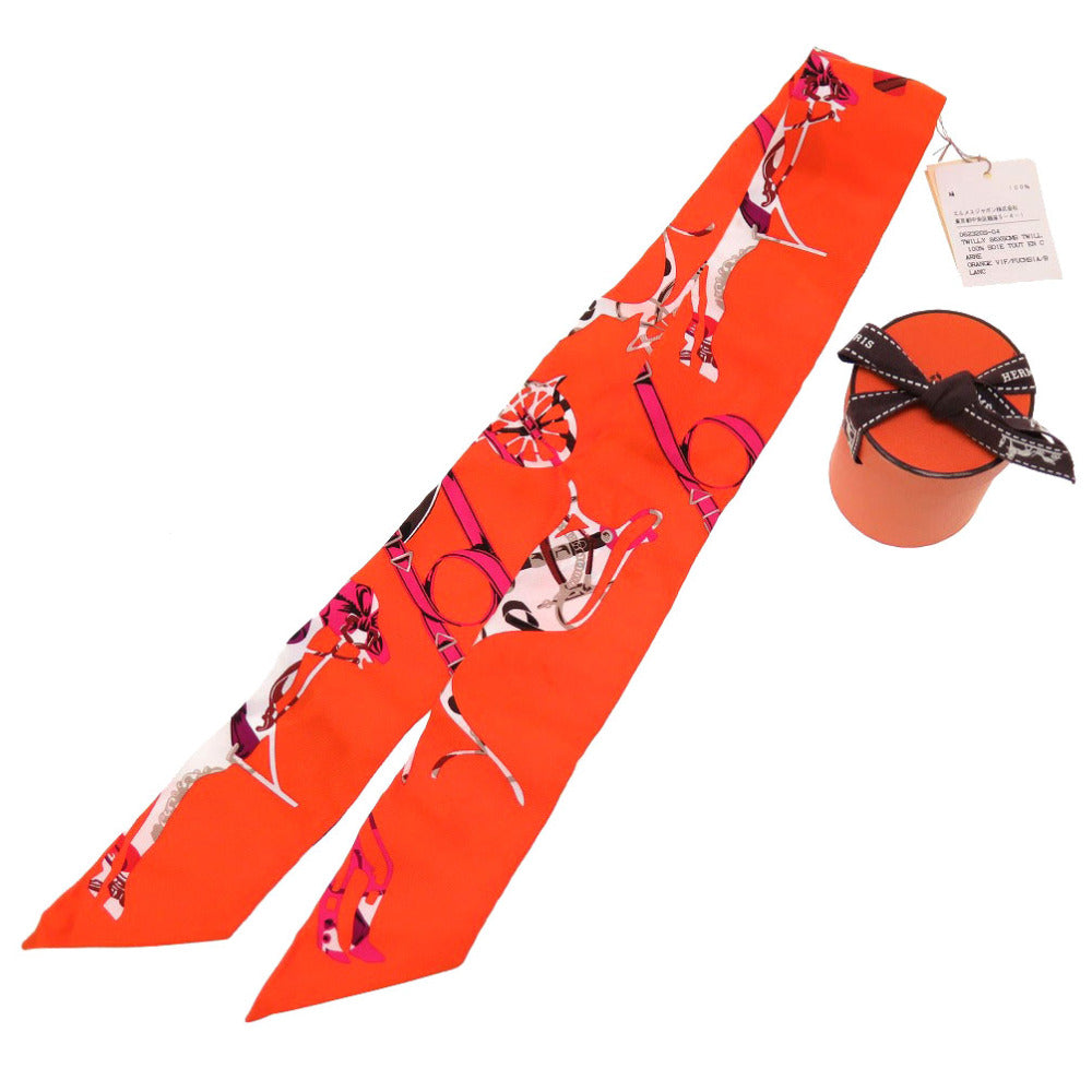 新品同様 エルメス ツイリー 馬車 シルク オレンジ スカーフ 0063 【中古】 HERMES