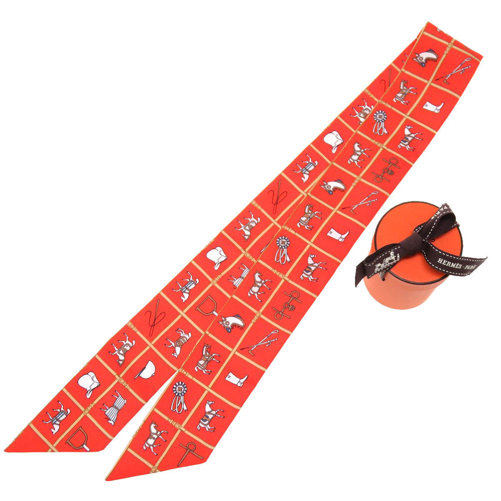 未使用 エルメス ツイリー 馬 馬着 スカーフ シルク オレンジ スカーフ 0064 【中古】 HERMES