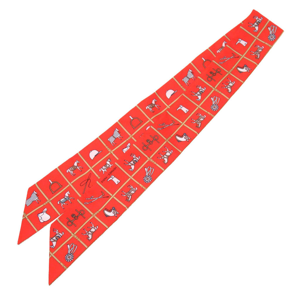 未使用 エルメス ツイリー 馬 馬着 スカーフ シルク オレンジ スカーフ 0064 【中古】 HERMES
