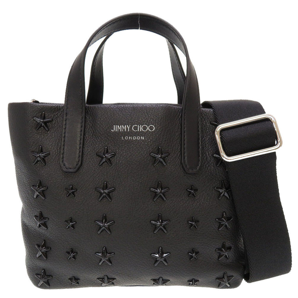新品同様 ジミーチュウ スタースタッズ レザー ブラック 黒 2way ハンドバッグ 0069【中古】JIMMY CHOO