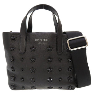 新品同様 ジミーチュウ スタースタッズ レザー ブラック 黒 2way ハンドバッグ 0069【中古】JIMMY CHOO