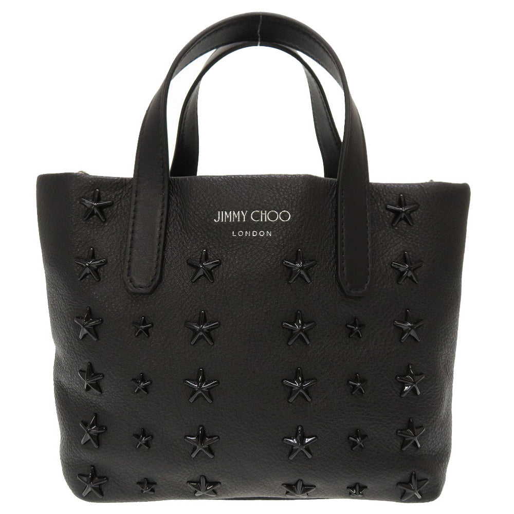 新品同様 ジミーチュウ スタースタッズ レザー ブラック 黒 2way ハンドバッグ 0069【中古】JIMMY CHOO