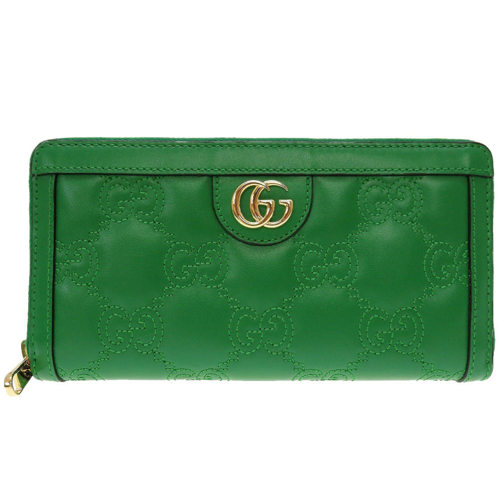 未使用 グッチ 723784 GGキルティングレザー グリーン 緑 ラウンドファスナー長財布 財布 0077【中古】GUCCI