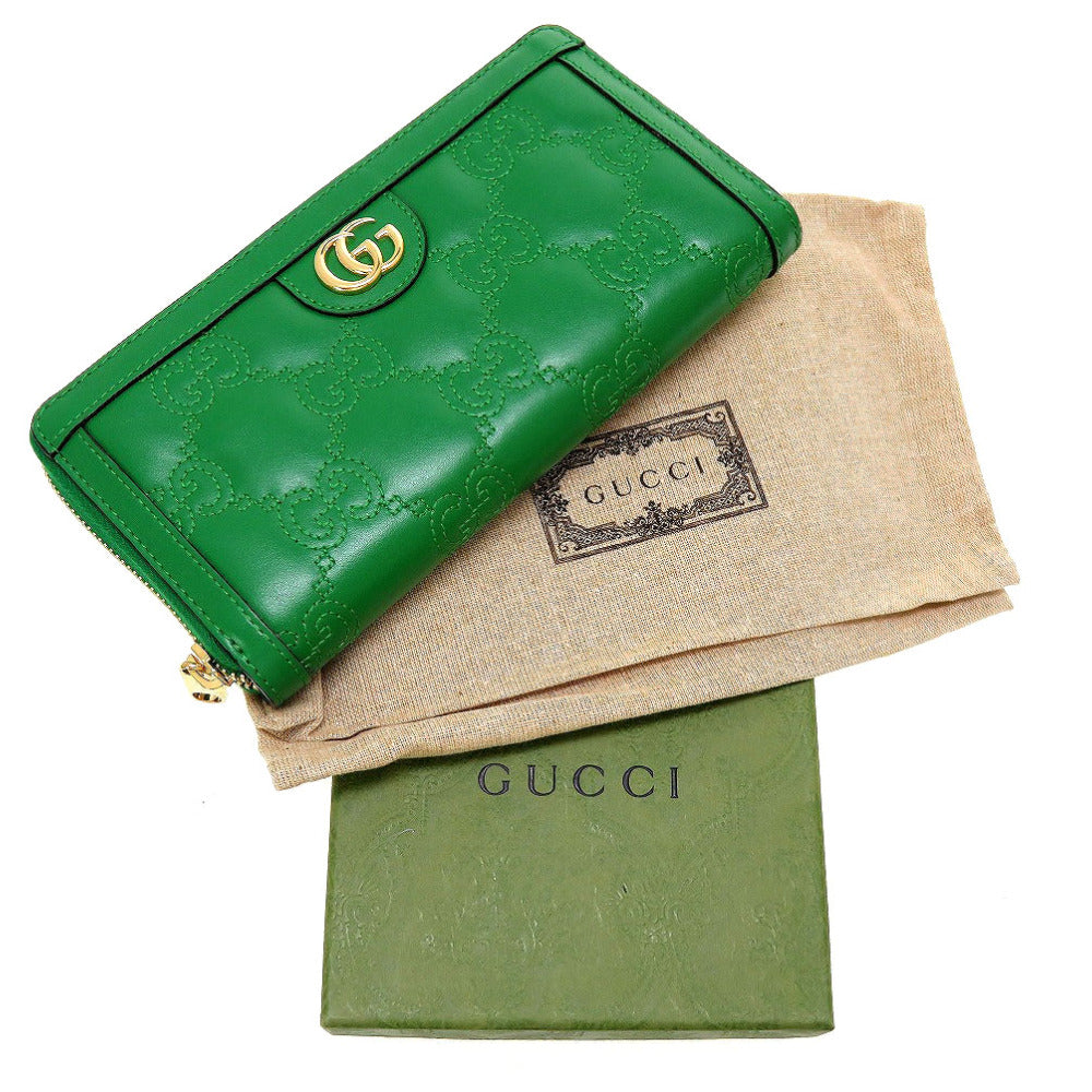 未使用 グッチ 723784 GGキルティングレザー グリーン 緑 ラウンドファスナー長財布 財布 0077【中古】GUCCI