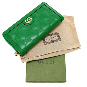 未使用 グッチ 723784 GGキルティングレザー グリーン 緑 ラウンドファスナー長財布 財布 0077【中古】GUCCI