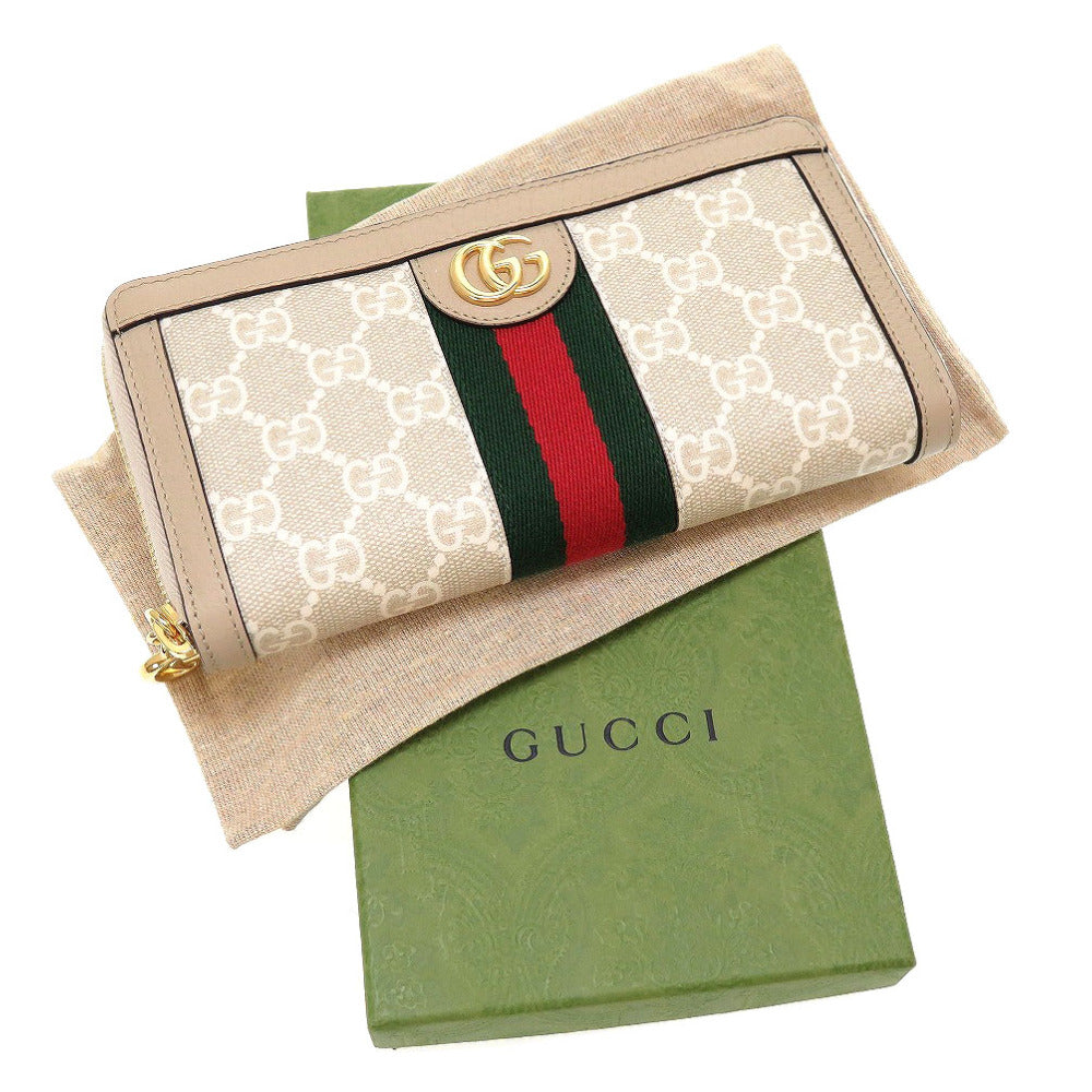 未使用 グッチ オフィディア GGマーモント 523154 コーティングキャンバス アイボリー 白 ラウンドファスナー長財布 財布 0078【中古】GUCCI