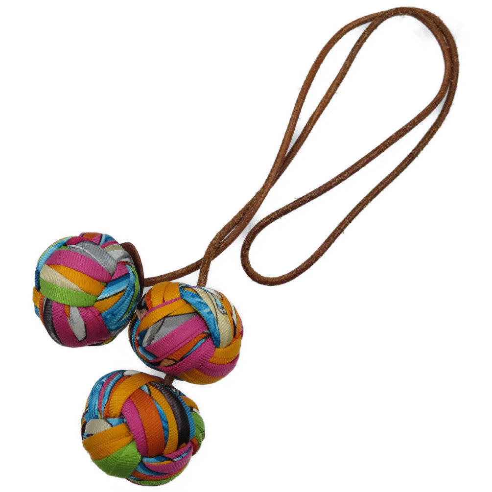 エルメス ボンボンチャーム シルク レザー マルチカラー ブラウン バッグチャーム 0080【中古】HERMES