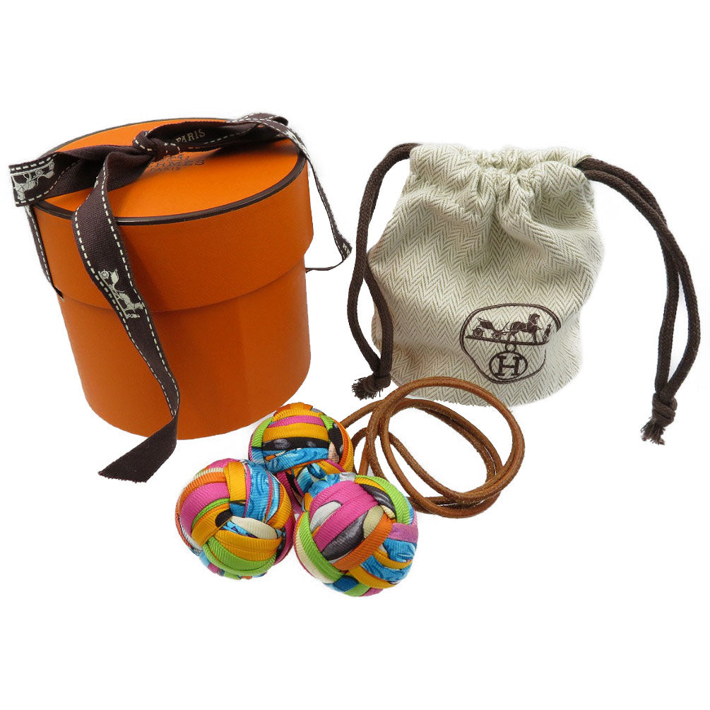 エルメス ボンボンチャーム シルク レザー マルチカラー ブラウン バッグチャーム 0080【中古】HERMES