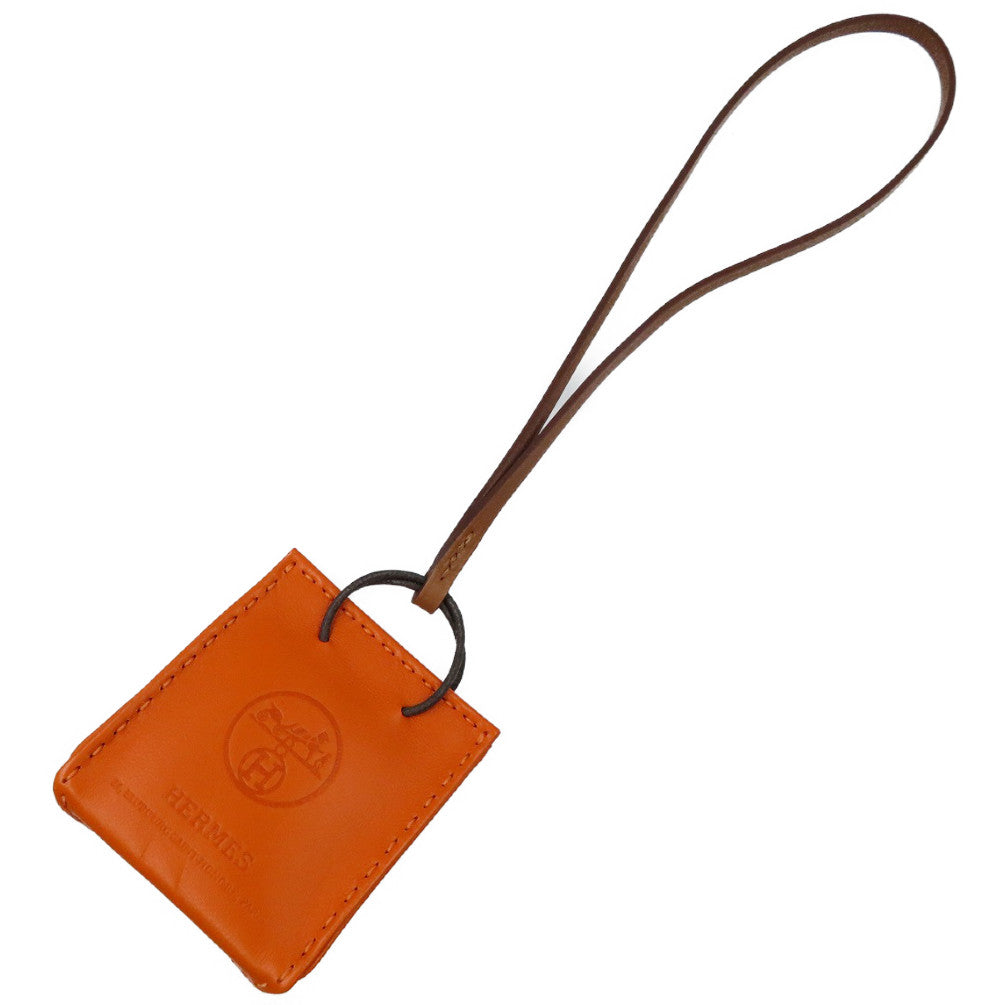 新品同様 エルメス サック オランジュ ショッパーチャーム スイフト アニョーミロ オレンジ ブラウン バッグチャーム 0081【中古】HERMES