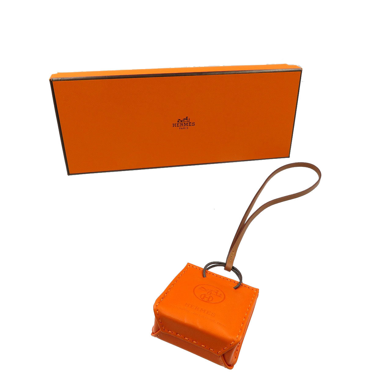 新品同様 エルメス サック オランジュ ショッパーチャーム スイフト アニョーミロ オレンジ ブラウン バッグチャーム 0081【中古】HERMES
