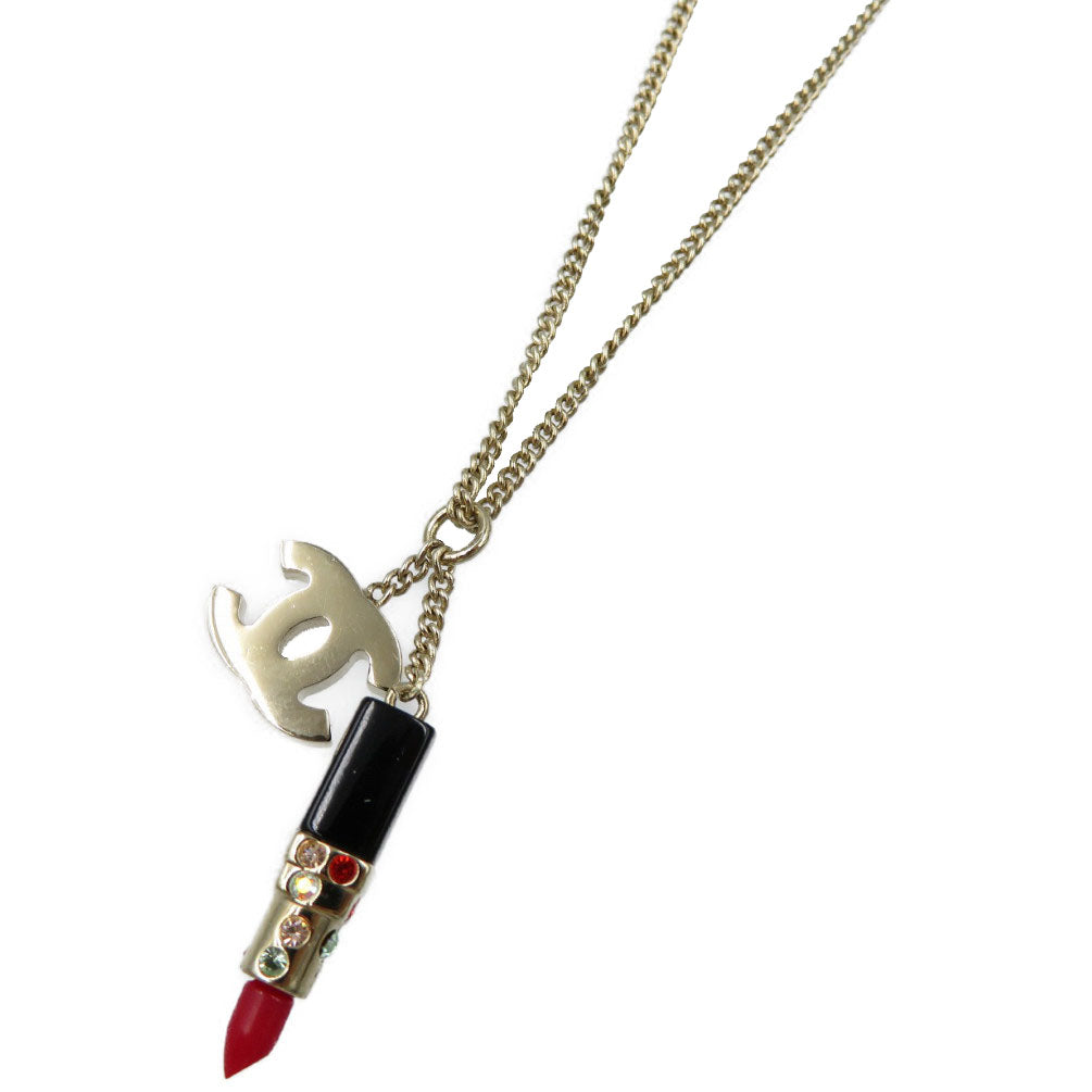 美品 シャネル ココマーク リップモチーフ 04A メタル ラインストーン ゴールド ネックレス 0086【中古】CHANEL