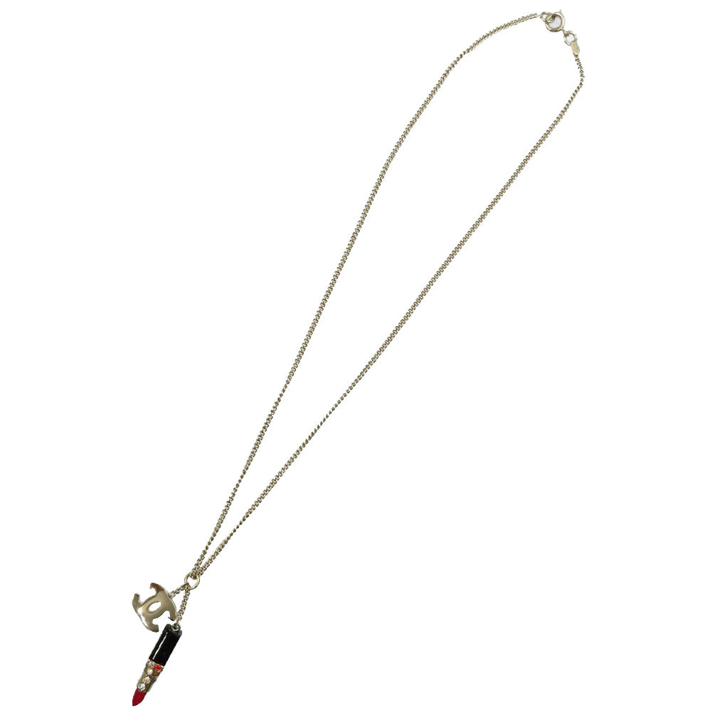 美品 シャネル ココマーク リップモチーフ 04A メタル ラインストーン ゴールド ネックレス 0086【中古】CHANEL