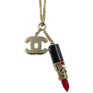 美品 シャネル ココマーク リップモチーフ 04A メタル ラインストーン ゴールド ネックレス 0086【中古】CHANEL