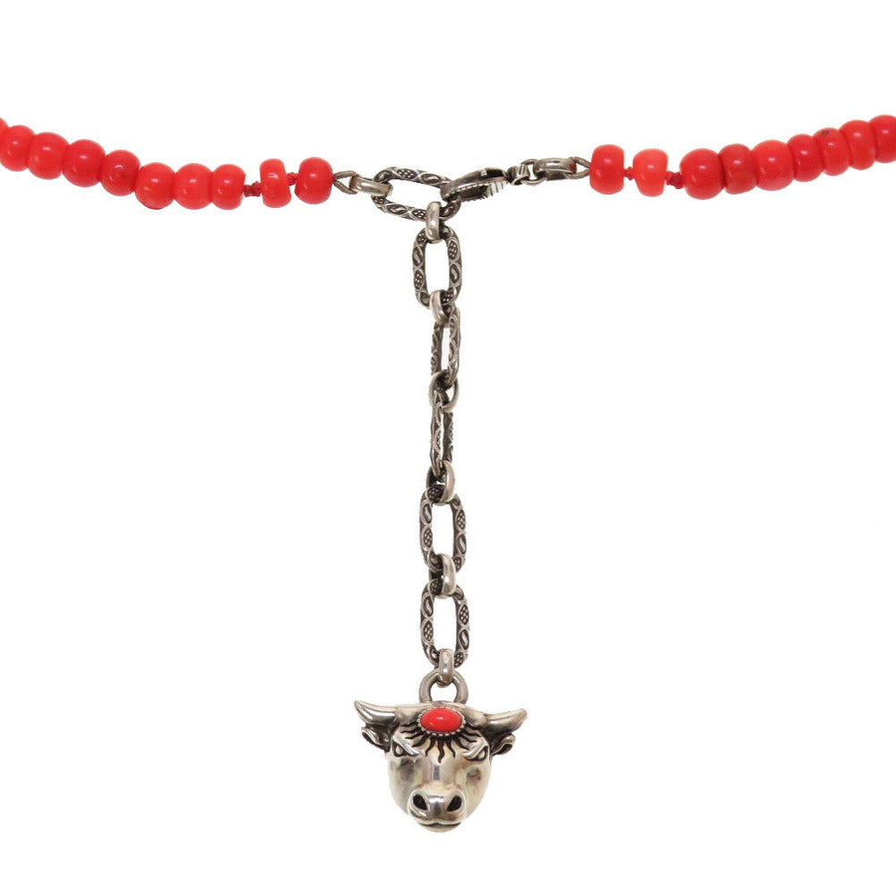 新品同様 グッチ アンガーフォレスト 牛 シルバー925 レッド シルバー 赤 ネックレス 0088【中古】GUCCI