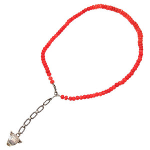 新品同様 グッチ アンガーフォレスト 牛 シルバー925 レッド シルバー 赤 ネックレス 0088【中古】GUCCI