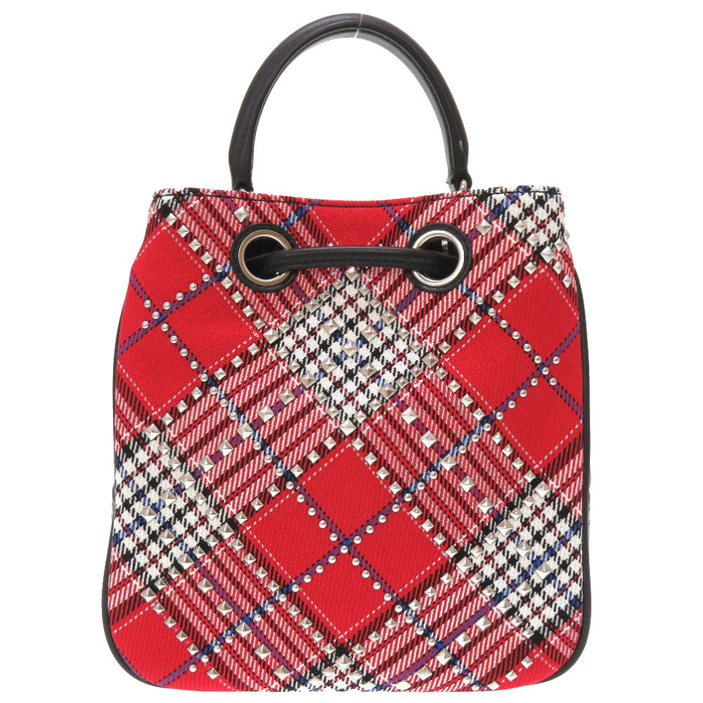 新品同様 マルベリー ハムステッド スタッズ キャンバス レザー レッド ブラック 赤 黒 2way ショルダーバッグ 0097【中古】Mulberry