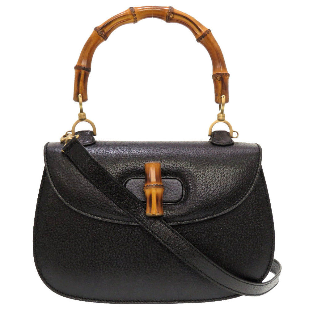 グッチ バンブー レザー ブラック 000 0633 2WAY ハンドバッグ バッグ 黒 0101 【中古】 GUCCI