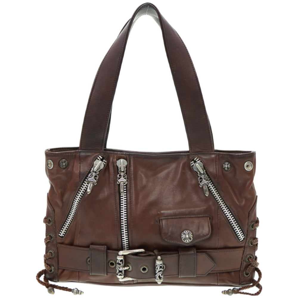 クロムハーツ JJディーン スモール トートバッグ レザー/シルバー925 ダガージップ ブラウン 0108【中古】CHROME HEARTS