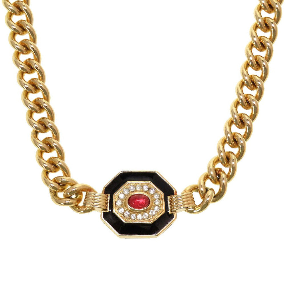 美品 クリスチャン ディオール メタル ゴールド カラーストーン チョーカー ネックレス 0124【中古】Christian Dior