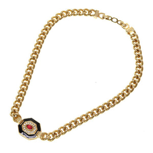 美品 クリスチャン ディオール メタル ゴールド カラーストーン チョーカー ネックレス 0124【中古】Christian Dior