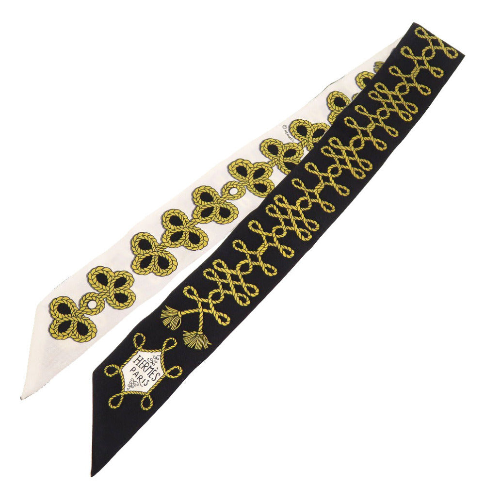 美品 エルメス ツイリー 飾緒とブランデンブルク飾り ネイビー シルク スカーフ 紺 0128 【中古】 HERMES