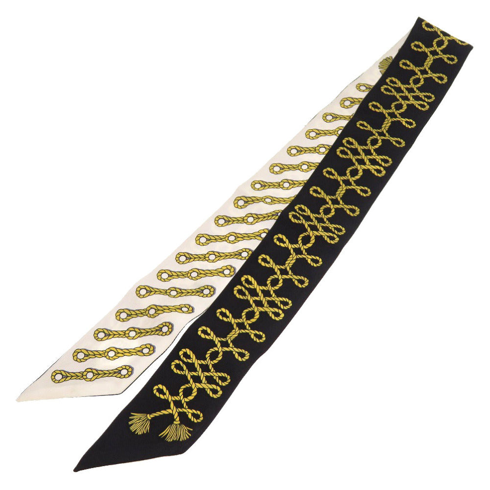 美品 エルメス ツイリー 飾緒とブランデンブルク飾り ネイビー シルク スカーフ 紺 0128 【中古】 HERMES