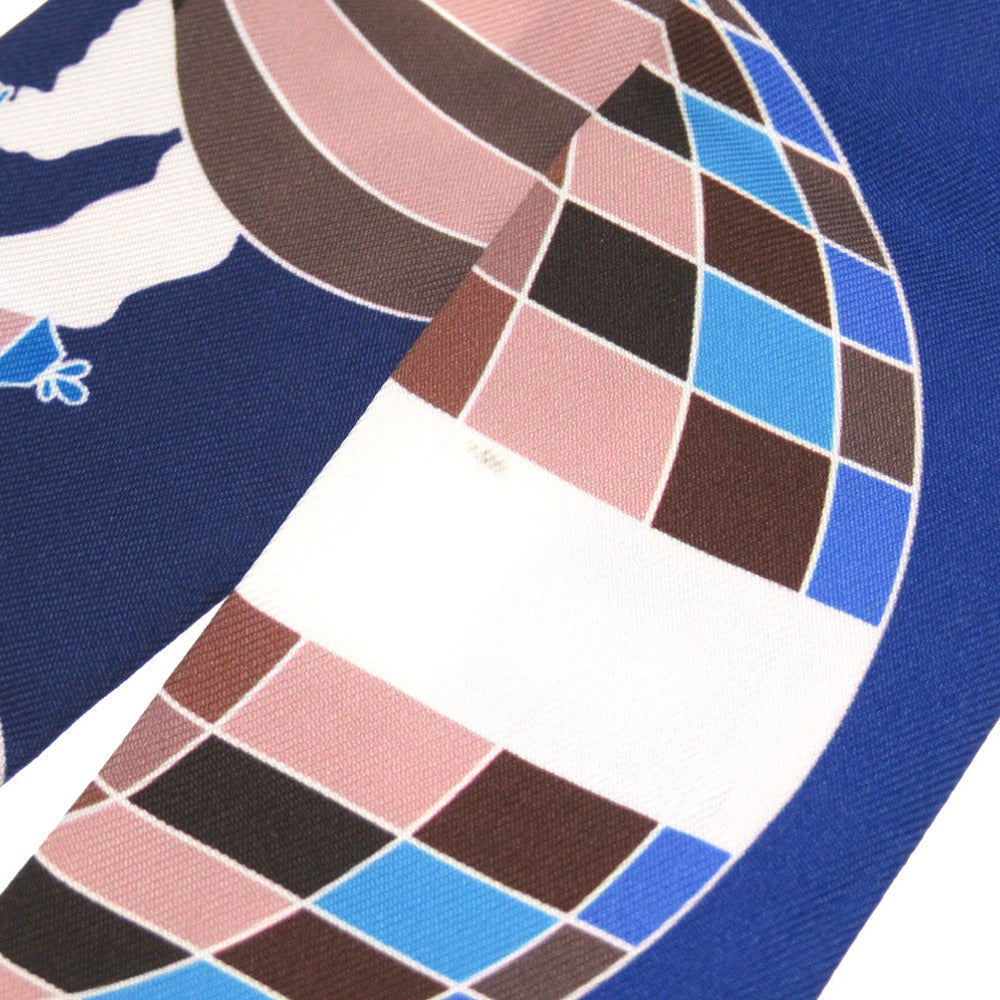 美品 エルメス ツイリー 大空の狂気 LES FOLIES DU CIEL シルク マロングラッセ マリン スカーフ 青 0130 【中古】 HERMES