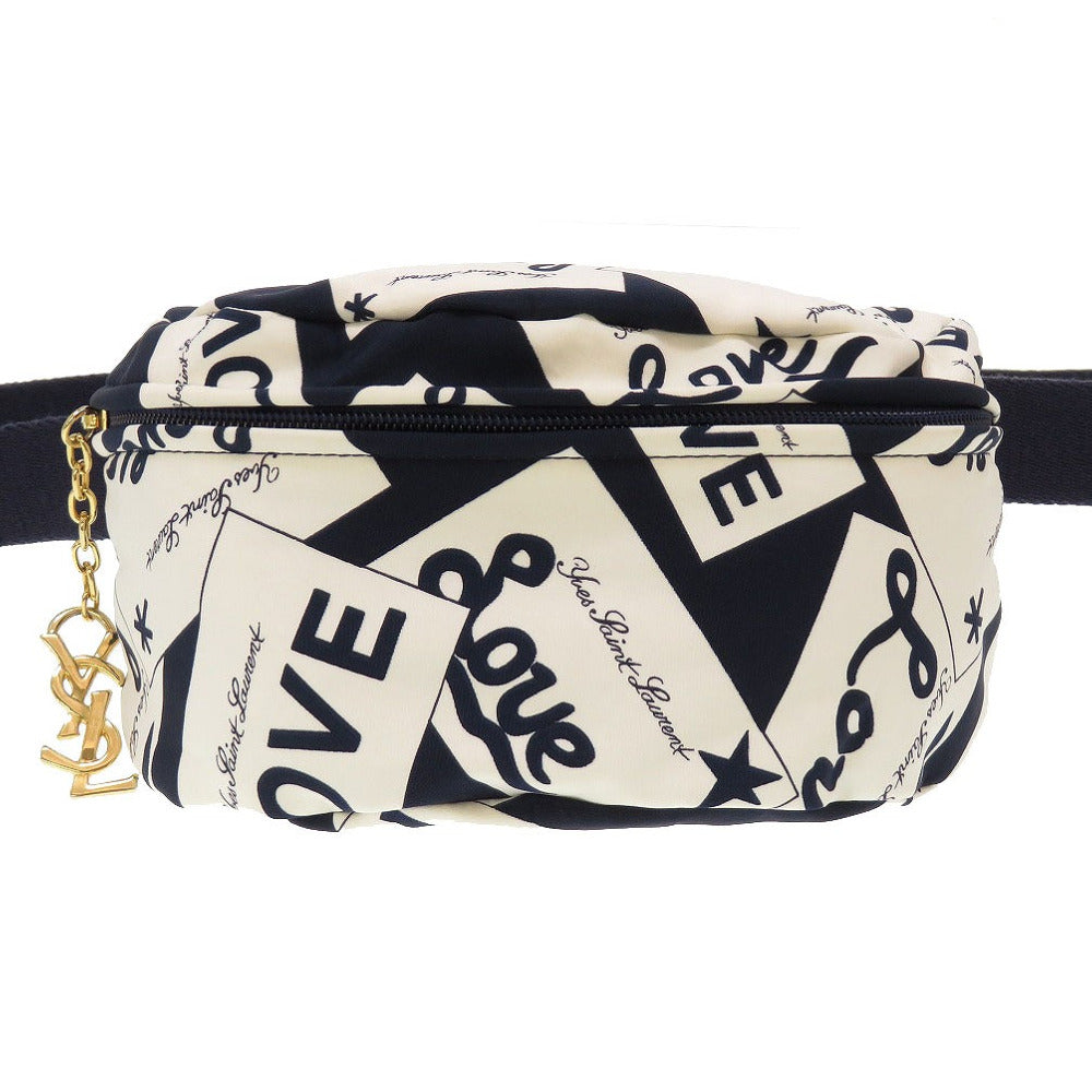 美品 イヴサンローラン LOVE ラブ YSL金具 ナイロン アイボリー ネイビー 紺 ボディバッグ ウエストバッグ 0011【中古】YVES SAINT LAURENT