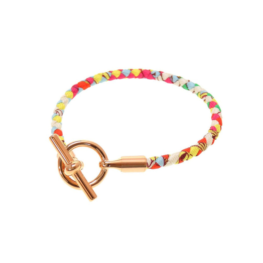 新品 エルメス グレナン ドゥブル トゥール シルク メタル ローズゴールド マルチカラー ブレスレット 0014【中古】HERMES