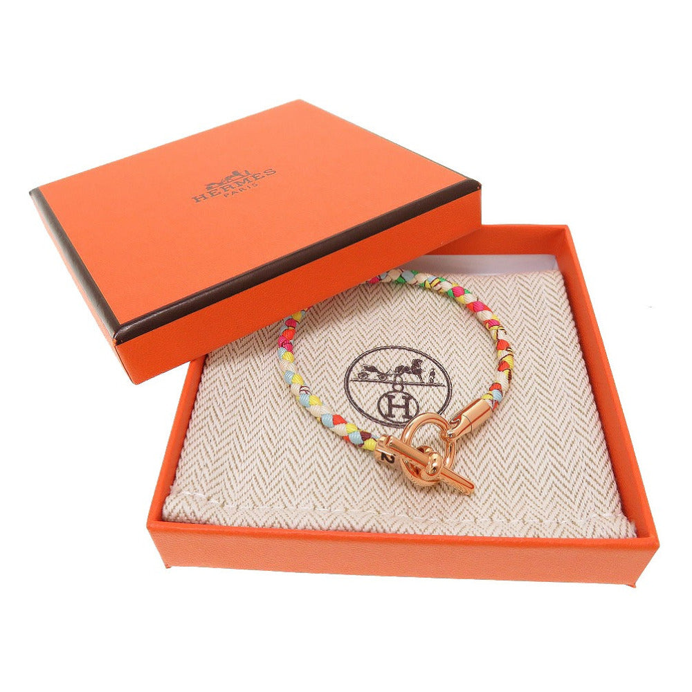 新品 エルメス グレナン ドゥブル トゥール シルク メタル ローズゴールド マルチカラー ブレスレット 0014【中古】HERMES