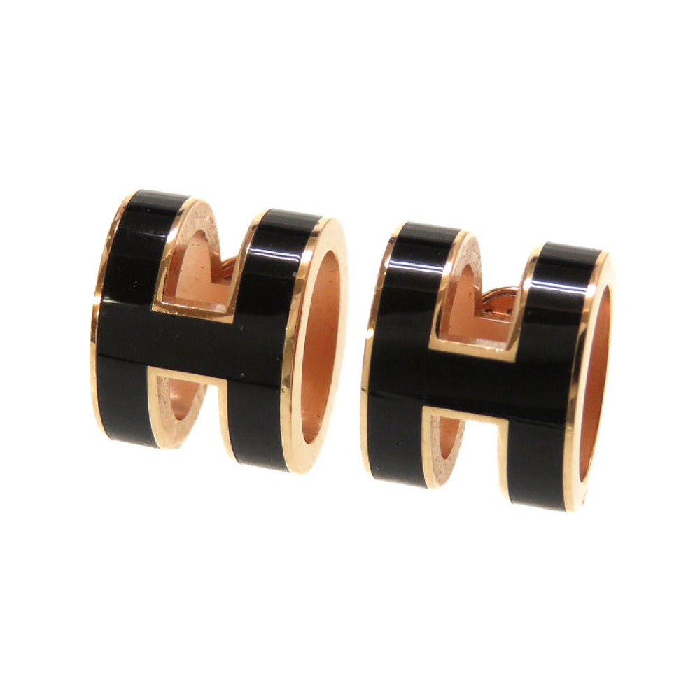 美品 エルメス ポップアッシュ メタル ブラック 黒 ローズゴールド ピアス 0015【中古】HERMES
