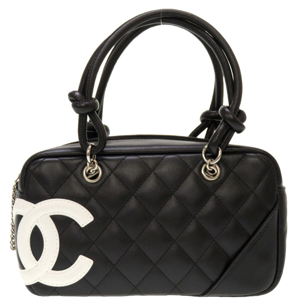 美品 シャネル ミニ ボーリングバッグ ラムスキン ブラック マトラッセ 10番台 カンボンライン ココマーク ハンドバッグ バッグ 黒 0021 【中古】 CHANEL