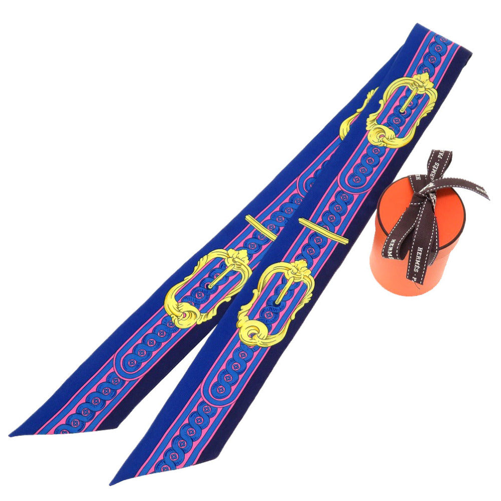 新品同様 エルメス ツイリー ブリッド ドゥ クール Bride de Cour 2021年春夏 シルク ブルー スカーフ 青 0024 【中古】 HERMES