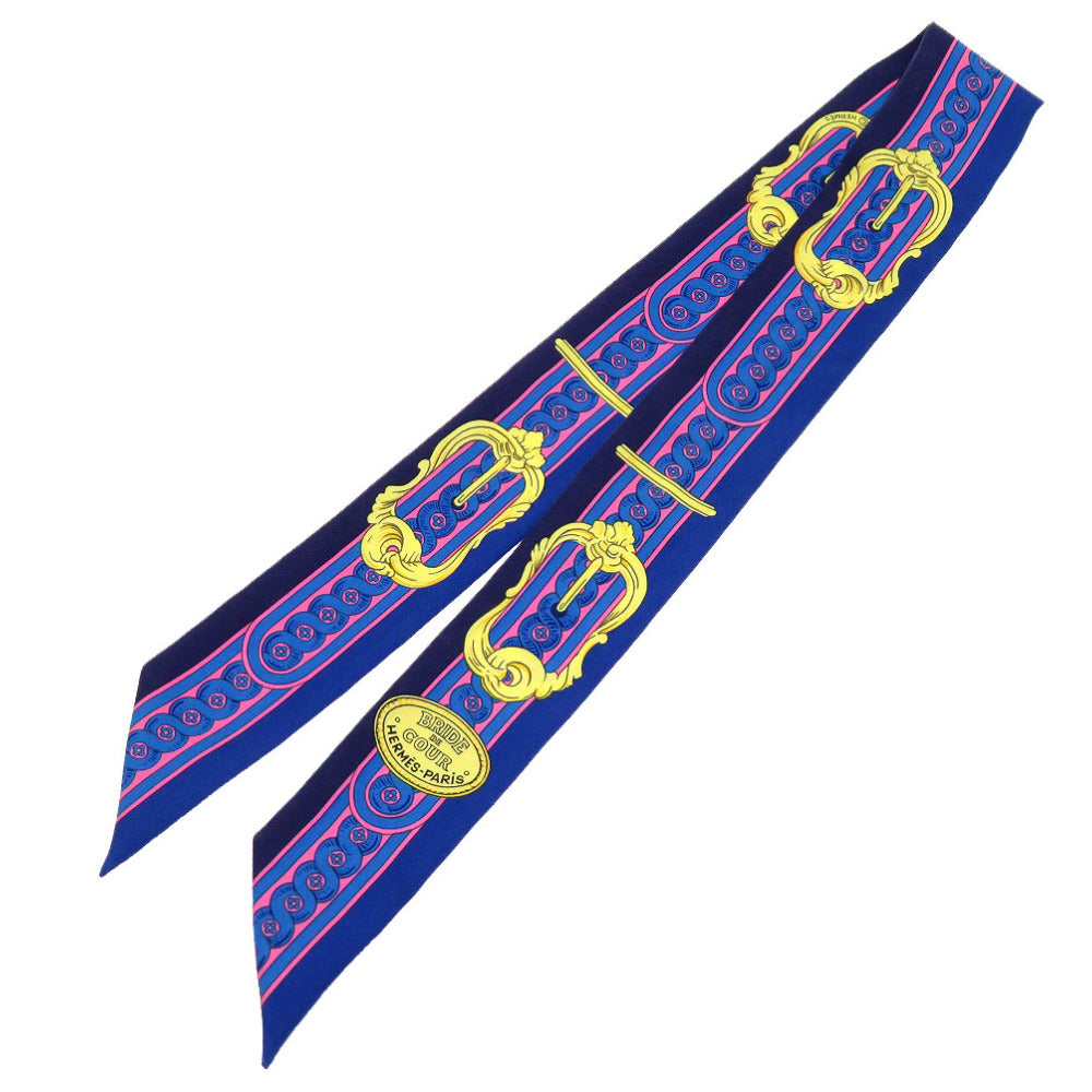 新品同様 エルメス ツイリー ブリッド ドゥ クール Bride de Cour 2021年春夏 シルク ブルー スカーフ 青 0024 【中古】 HERMES