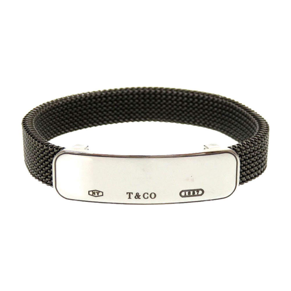 美品 ティファニー プレート メッシュ スチール シルバー ブラック 黒 ブレスレット 0026【中古】TIFFANY