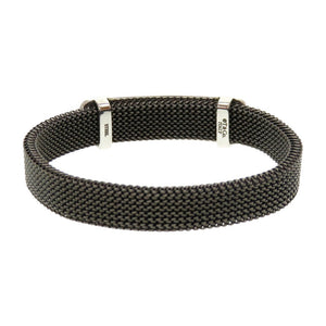 美品 ティファニー プレート メッシュ スチール シルバー ブラック 黒 ブレスレット 0026【中古】TIFFANY