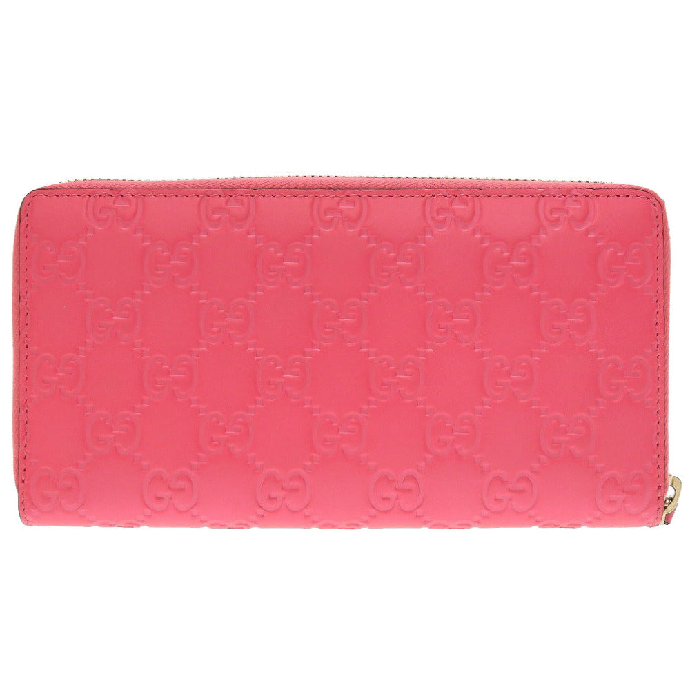 新品同様 グッチ グッチシマ 388680 レザー ピンク ラウンドファスナー長財布 財布 0030【中古】GUCCI