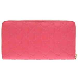 新品同様 グッチ グッチシマ 388680 レザー ピンク ラウンドファスナー長財布 財布 0030【中古】GUCCI