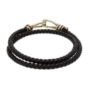 美品 ティファニー 2連 編み込み レザー シルバー925 ブラック シルバー 黒 ブレスレット 0033【中古】TIFFANY